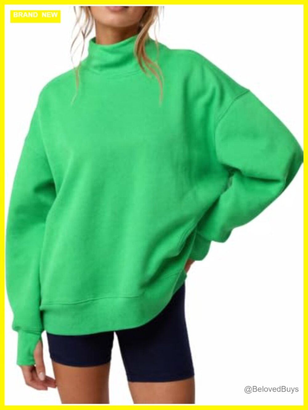 Oversized Mock Neck Sweatshirt Drop Shoulder Lantern Sleeve Pullover Top